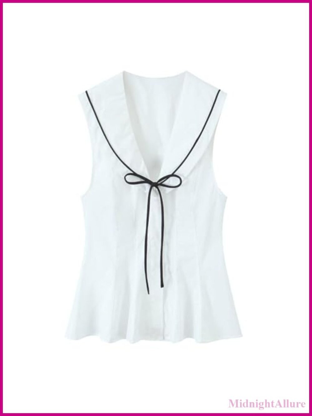 Lingjiazi Sailor Collar Sleeveless Peplum Blouse Tie Front Poplin Top